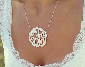 Monogrammed Gifts, Silver Monogram Necklace, 1.75" , Personalized gift, Christmas Gift