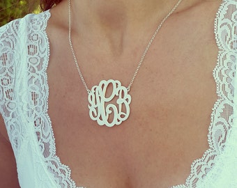 Custom made Silver Monogram Necklace, 1.5" , Personalized gift, Christmas Gift, silver monogram