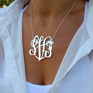 Statement Monogram Necklace 2 Inch XXL - Sterling Silver - Statement - Monogram Necklace