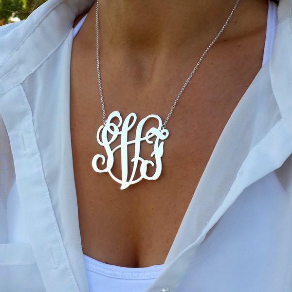 XXL Sterling Silver Monogram Necklace - Personalized Initial Pendant