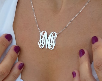 Monogram Necklace 3 Initials 1 Inch - Sterling Silver - Monogrammed Gifts