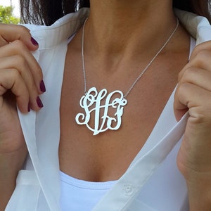 Statement Monogram Necklace 2 Inch XXL Sterling Silver Statement Monogram Necklace image 2