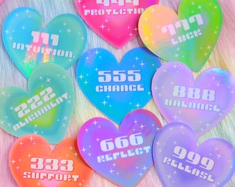 Angel Numbers Aura Hearts Iridescent Sticker Pack