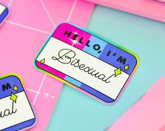 Hello, I'm Bisexual, Name Tag Gloss White Vinyl Sticker