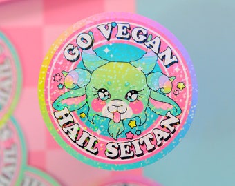 Go Vegan, Hail Seitan Holographic Sticker