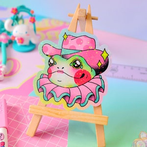 Sticker holographique grenouille cowboy