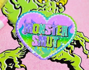 Monster Smut Heart, Fantasy Romance Bookish Holographic Sticker