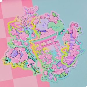 Pack d'autocollants printaniers fleurs de cerisier pastel gothiques Sakura