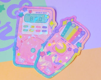 Cute Ghost Hunting, EMF Meter, Spirit Box Holographic Sticker