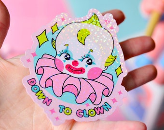 Down To Clown, Clowncore Doll Holographic Sticker