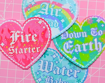 Zodiac Star Sign Element Heart Holographic Sticker