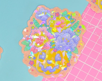 Pastel Pumpkin Plant Halloween Holographic Sticker