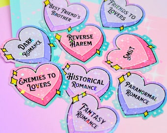 Romance Hearts, Bookish Fantasy Romantic Genres and Tropes Sticker Pack