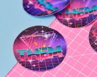 They / Them Pronouns 80s Holographic Sticker