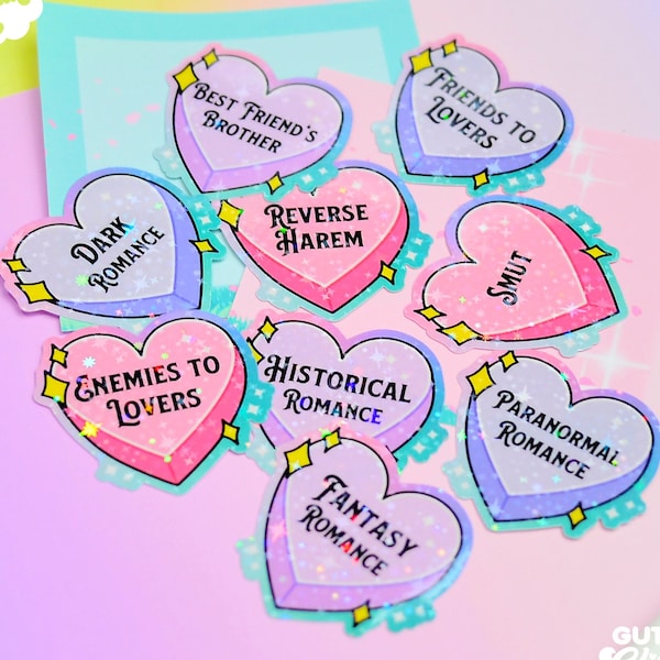 Romance Hearts, Bookish Fantasy Romantic Genres and Tropes Sticker Pack