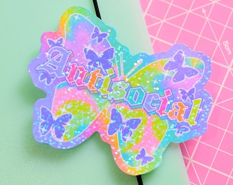 Antisocial Butterfly Y2K Holographic Sticker