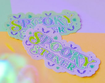 Spooky Stoner, Halloween Marijuana Holographic Sticker