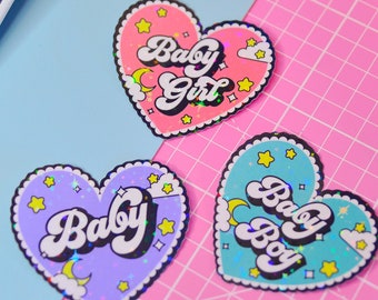 Baby Girl, Baby Boy, DDLG Heart Holographic Sticker