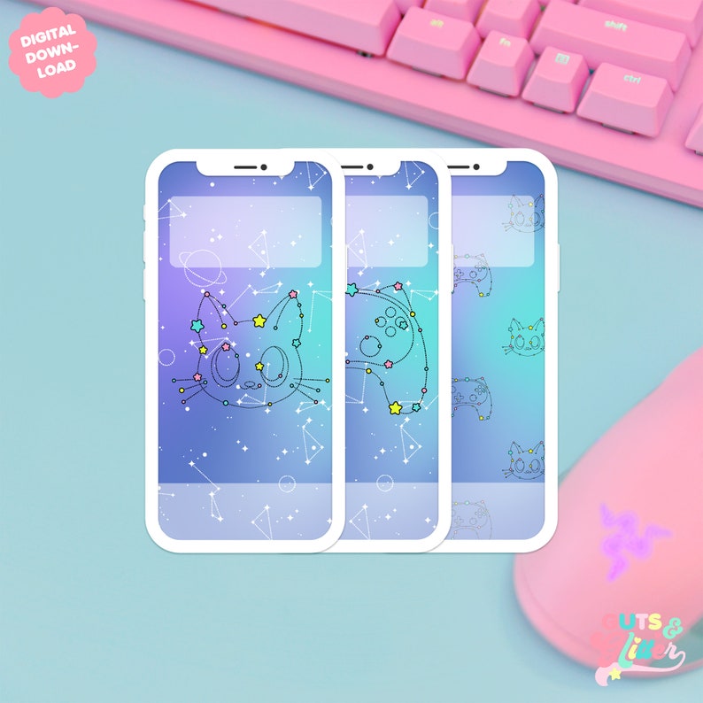 Tip The Artist! Constellation Gamer Kitty Phone Wallpapers Digital Download 