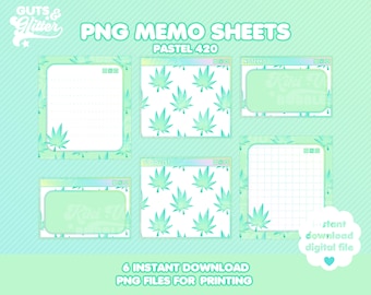 Cute Cannabis, Marijuana, Weed Memo Sheets for Journal Scrapbook Digital Download