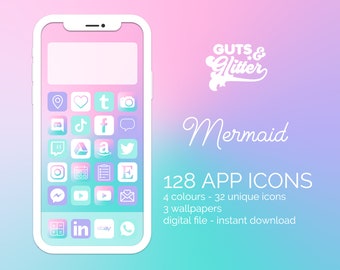 Mermaid Pink Blue Purple Phone Icons Wallpapers Digital Download