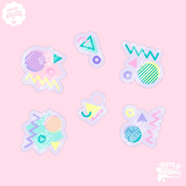 Mini Memphis Pastel Shapes Holographic Sticker Pack