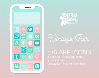 Vintage Fair Pink Blue Green Phone Icons Wallpapers Digital Download