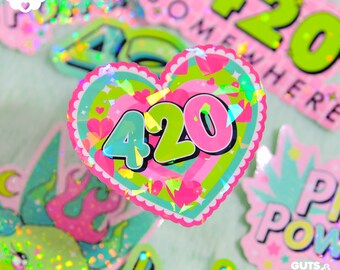 420 Heart, Marijuana Weed Holographic Sticker