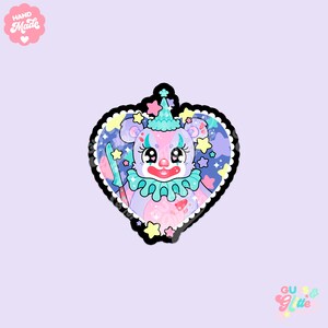 Creepy Cute Clown Bear Heart Holographic Sticker