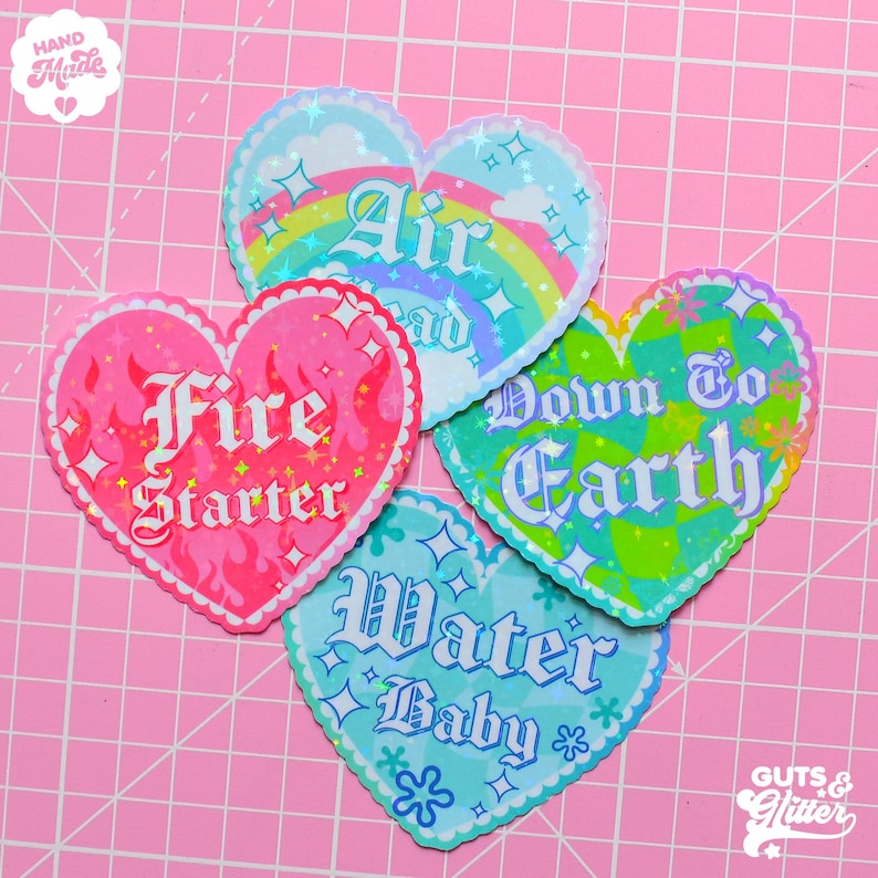 Zodiac Star Sign Element Heart Holographic Sticker image 1