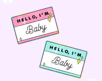 Hello, I'm Baby, Name Tag Holographic Glitter Sticker