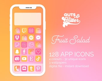 Fruit Salad Pink Orange Phone Icons Wallpapers Digital Download