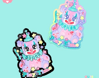 Creepy Cute Clown Bear Holographic Sticker