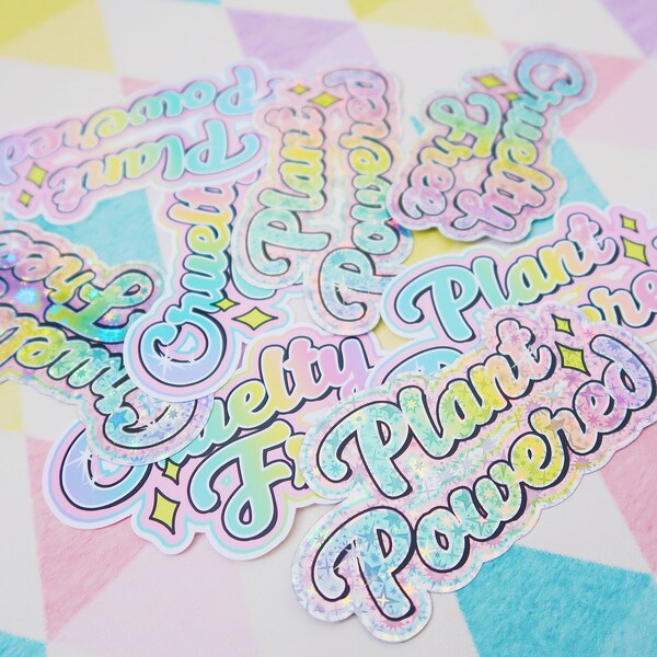 Cruelty Free, Plant Powered, Vegan Rainbow Holographic Sticker