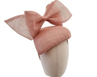 Pale Pink Bow Percher hat, with silver thread, Teardrop Fascinator, hatinator for races