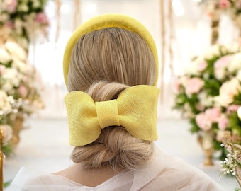 Yellow Bow Headband Fascinator, with Back Bow, 5.5 cms wide