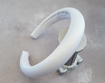 White Satin Padded headband, Bridal Headpiece, 2.5 cms Wide, Duchess Satin