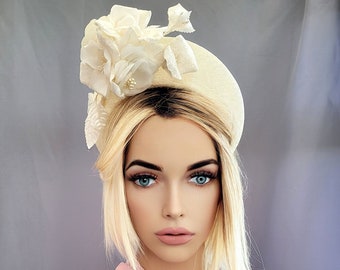 Ivory Flower Fascinator Headband, Halo Crown, Lightweight, Races Headpiece, 6 cm Wide,