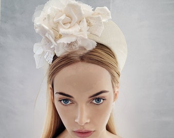 Ivory Flower Fascinator Headband, Halo Crown, Lightweight, Races Headpiece, 6 cms Wide