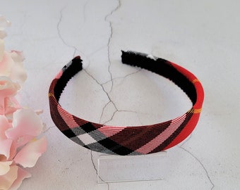 Tartan Check Alice Band Headband Hair Band 2.5 cms Wide Red