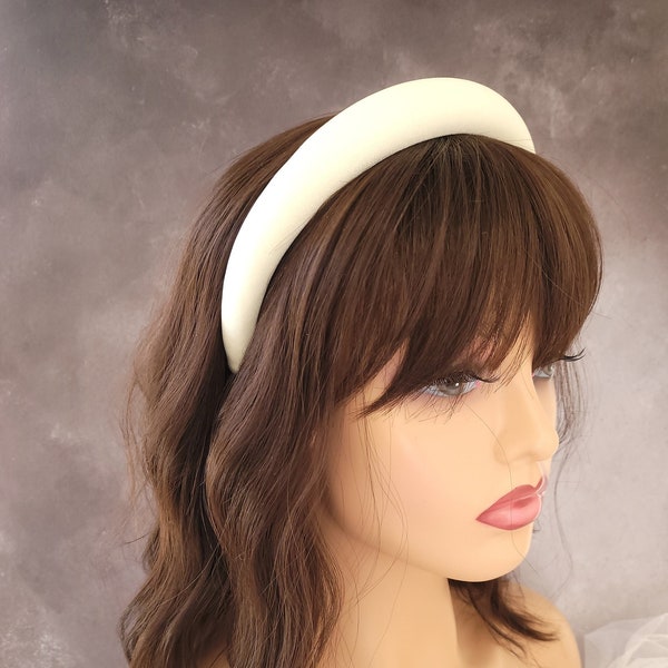 Cream Satin Padded headband Hair Band 2.5 cms Wide with Rounded Padding Bridal Headpiece