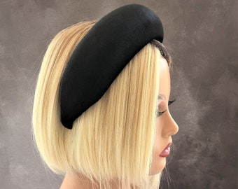 Black Extra Wide Padded headband, Velvet Headpiece, 6 cms Wide,