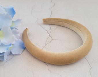 Beige Gold Velvet Padded headband alice band hair band with Plush Rounded Padding 2.5 cms wide