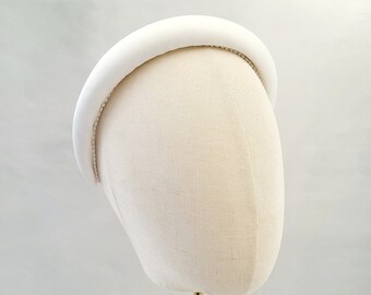 Bridal White Satin Padded headband, Wedding Headpiece, 2.5 cms Wide, Duchess Satin, Bump Headband