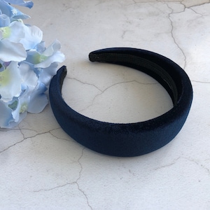 Fascia per capelli imbottita in velluto blu navy fascia per capelli Alice Band larga 4 cm e alta 1 cm