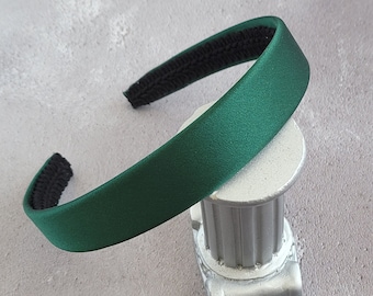 Green Silk Satin Headband, 2.5cm Wide Alice Band