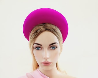Magenta Pink Extra Tall Padded headband, Satin Matador Flamenco Spanish Style headpiece,  4 cms Wide Tall "halo", Crown Triple padded