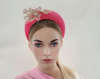 Pink Halo Fascinator Headband, with metal flower vine and Beads, Lightweight Races Headpiece, 6 cms Wide,