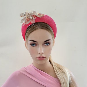 Pink Halo Fascinator Headband, with metal flower vine and Beads, Lightweight Races Headpiece, 6 cms Wide,