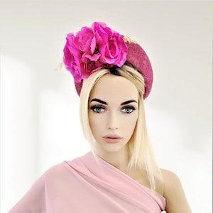 Magenta Pink Flower Fascinator Headband, Halo Crown, Lightweight, Races Headpiece, 6 cms Wide, image 1